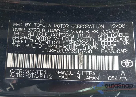 2009 Toyota Prius z USA, uszkodzony, nr VIN JTDKB20U993515768